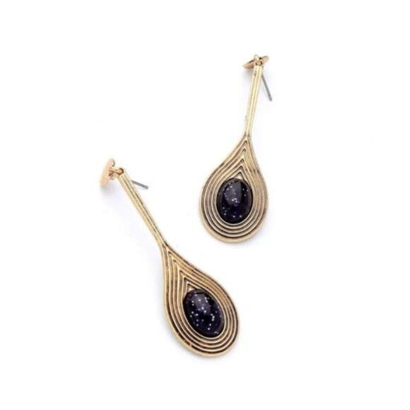 Blue Resin Rhinestone Vintage Gold Drop Dangle Statement Earrings - Picture 5 of 10